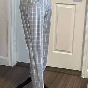 Grey and white plaid dress pants